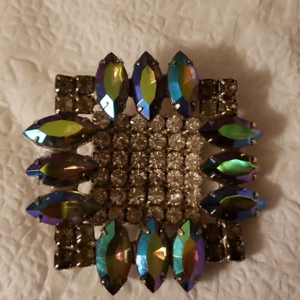 Vintage iridescent rhinestone brooch